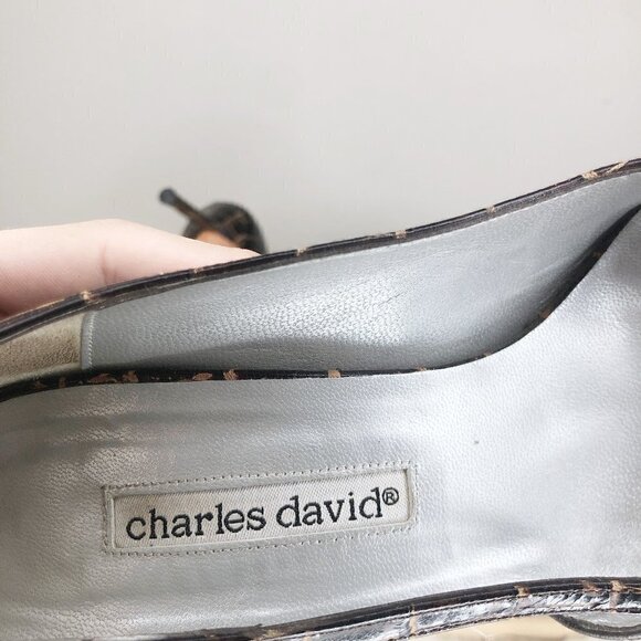 Charles David Brown Alligator Leather Print Size 8B Genuine Leather Pump Heels - Picture 5 of 6